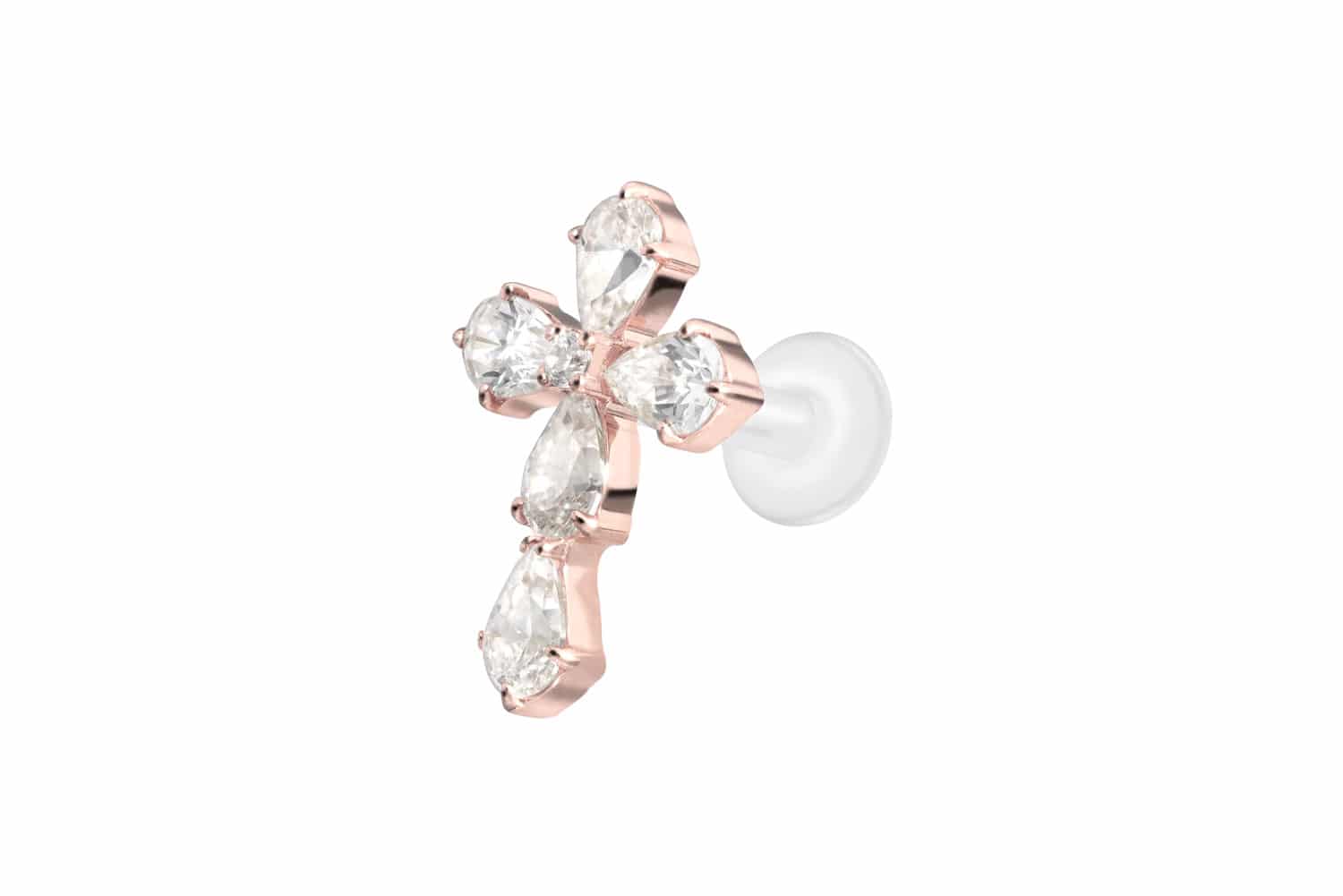 PTFE Labret Piercing mit Innengewinde + Titan-Aufsatz KRISTALLKREUZ